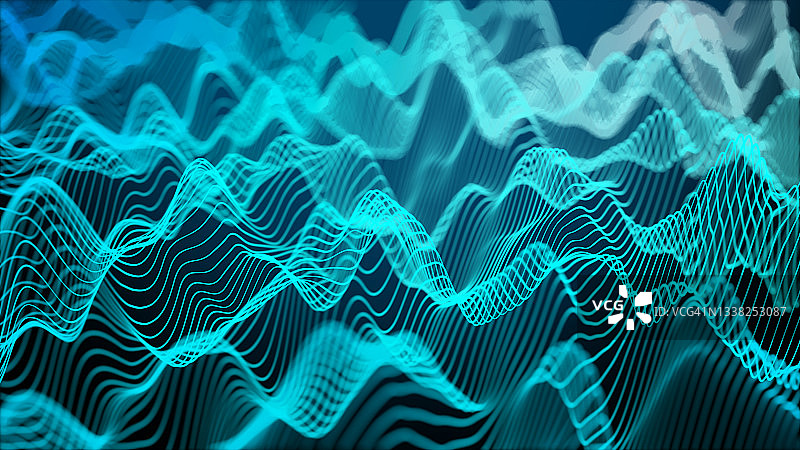 3D渲染：蓝色波浪抽象背景，用于商业科技广告的未来主义纹理设计图片素材