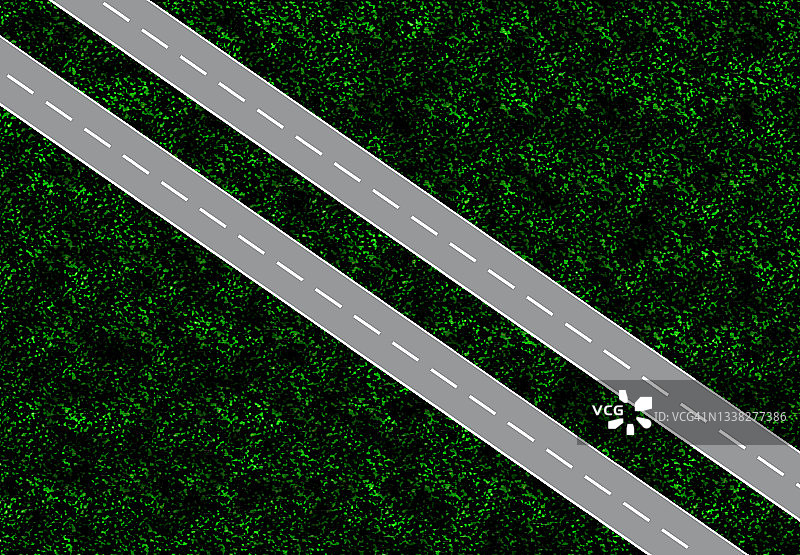 鸟瞰图：蜿蜒穿过森林中心的细长道路插画图片素材