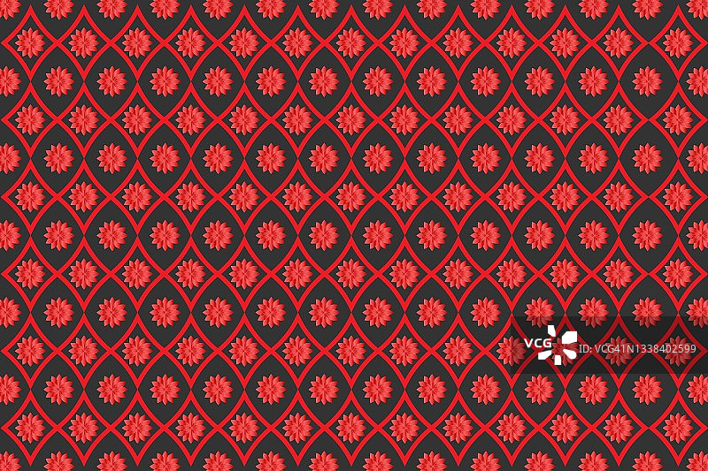 灰色背景上的红色花朵面料抽象无缝图案图片素材