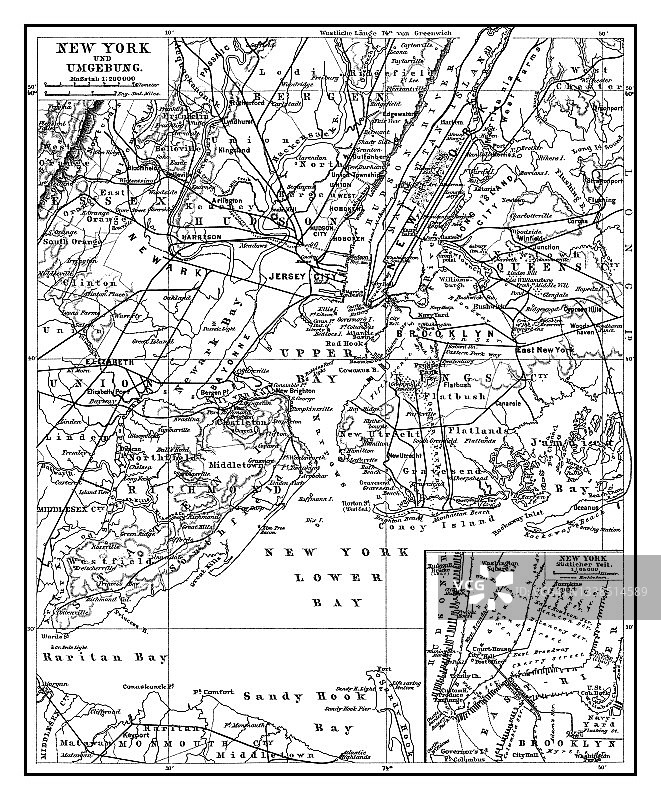 美国纽约的旧石印地图图片素材