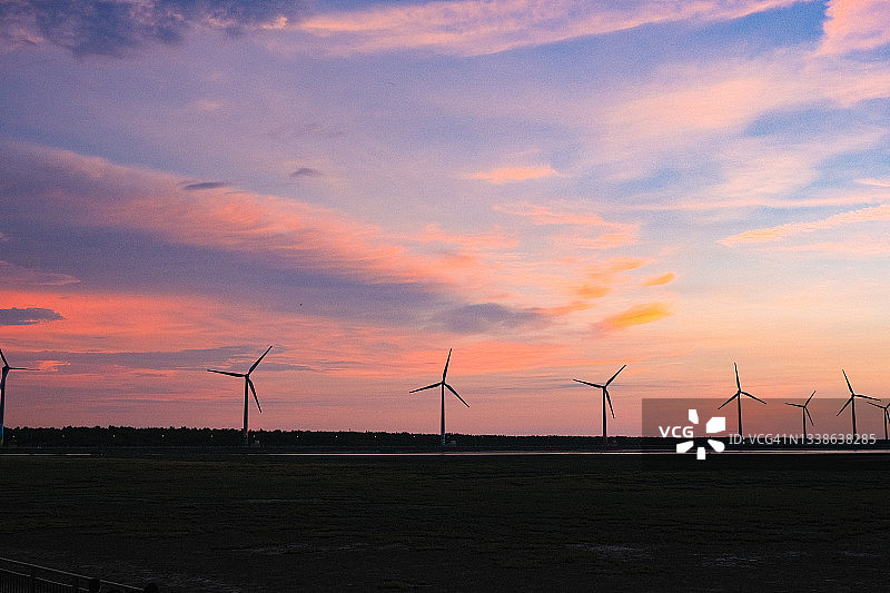 高美湿地日落图片素材
