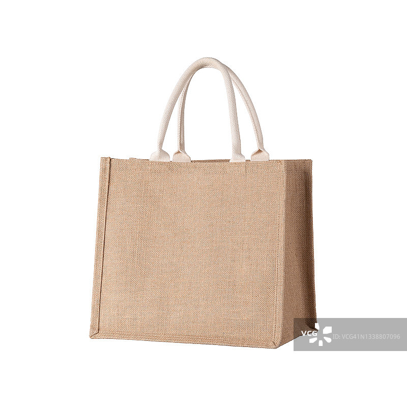 白色背景上的棕色黄麻手提袋图片素材