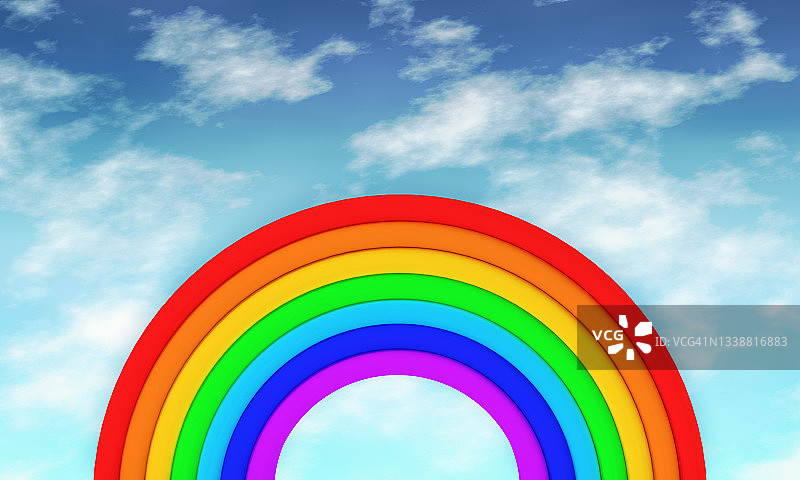 彩虹色3D渲染蓝色多云天空背景图片素材