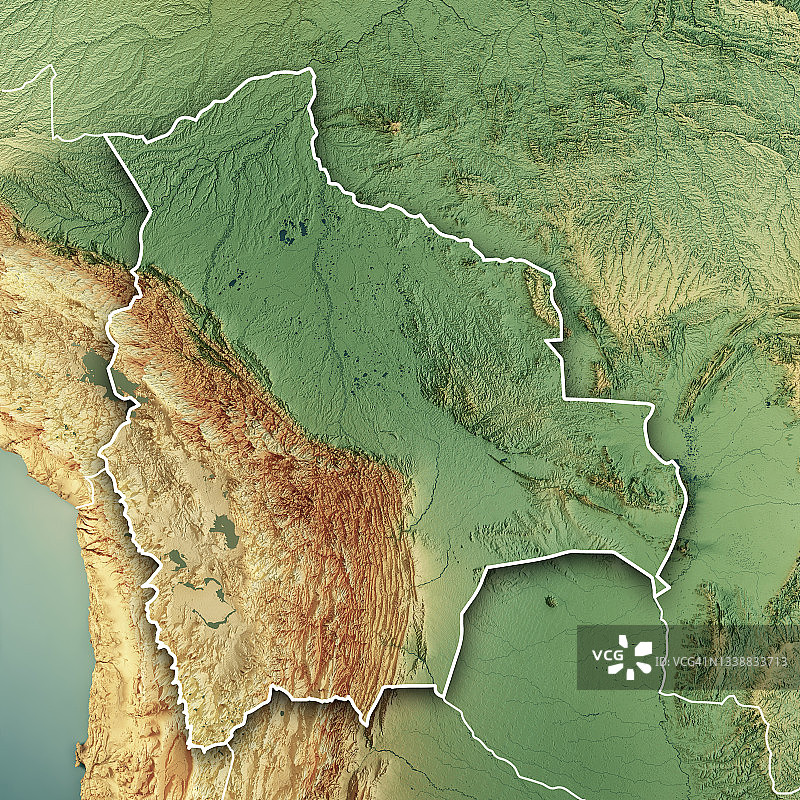 玻利维亚3D地形图彩色边界图片素材