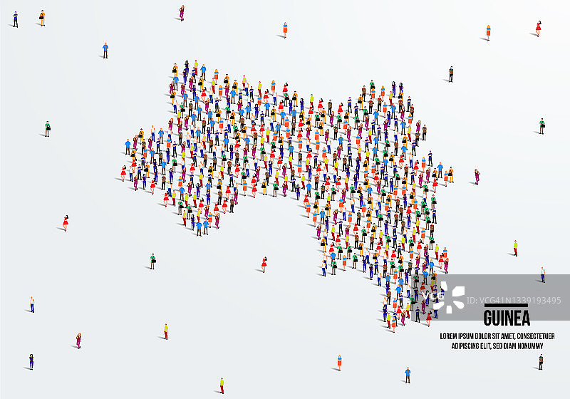 几内亚地图，一大群人组成几内亚地图的形状，矢量插画图片素材