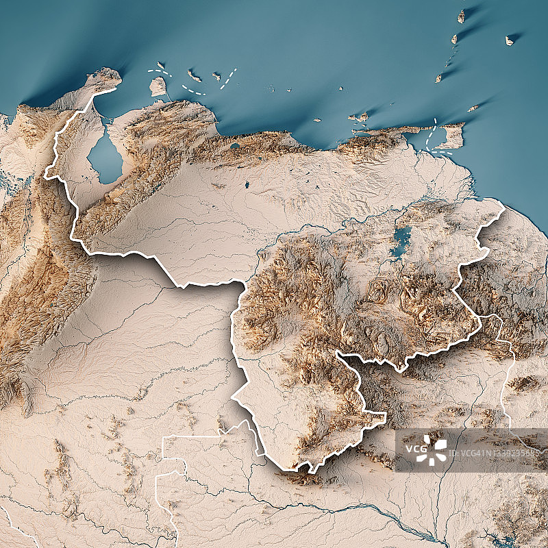 委内瑞拉地形图3D渲染中性边界图片素材