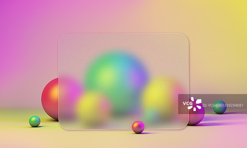 抽象3D几何球体磨砂玻璃边框背景图片素材