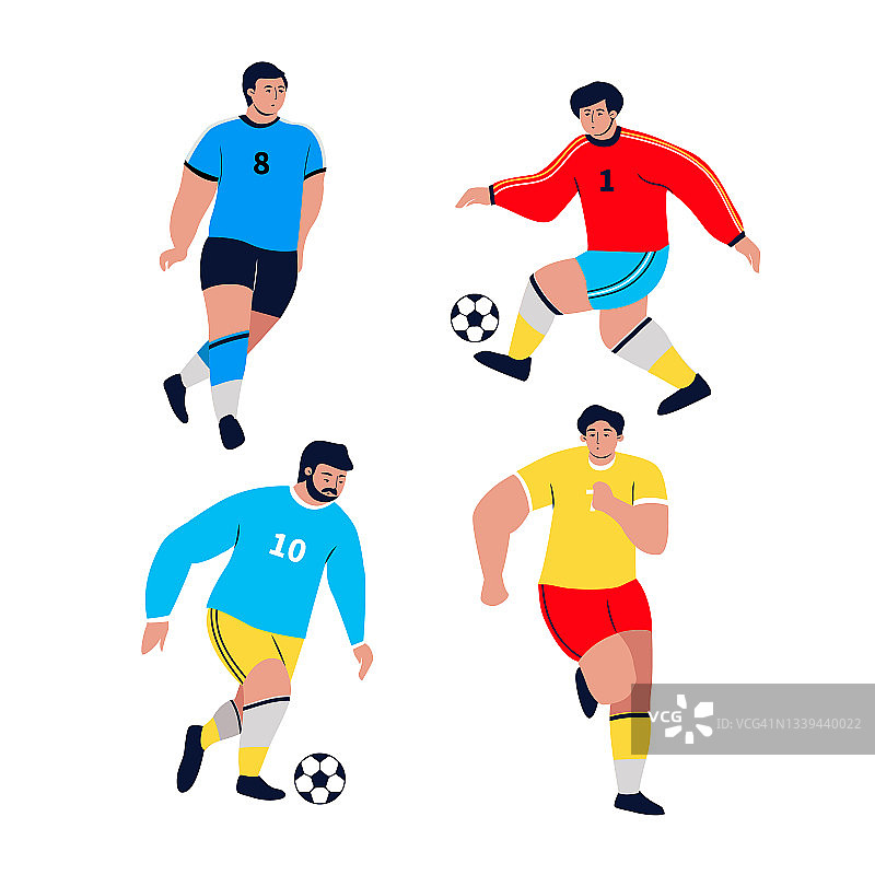 扁平化设计的足球运动员组合矢量素材图片素材