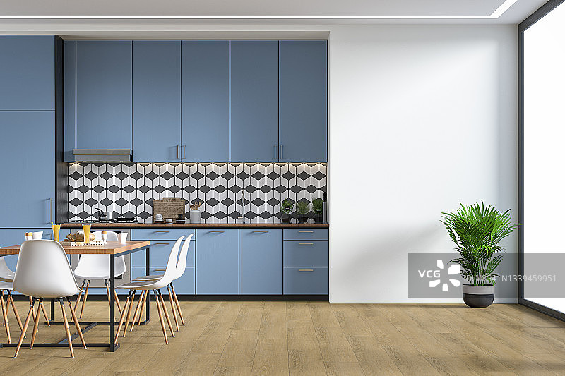 现代厨房和餐厅：70年代复古风格图片素材