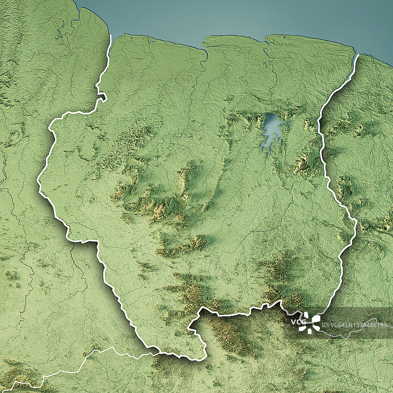 苏里南地形图3D渲染彩色边界图片素材