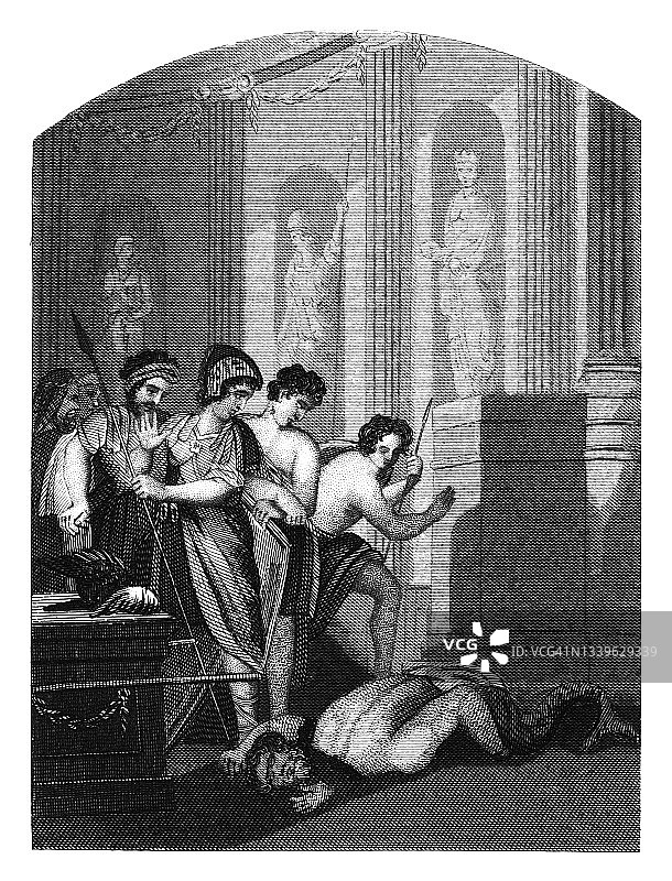 龙偶像的古老雕刻插图图片素材