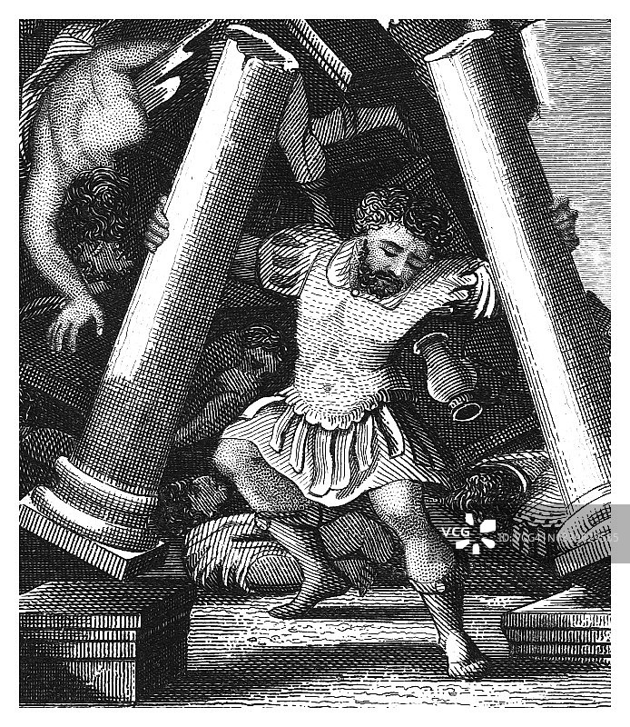 参孙之死古版画图片素材