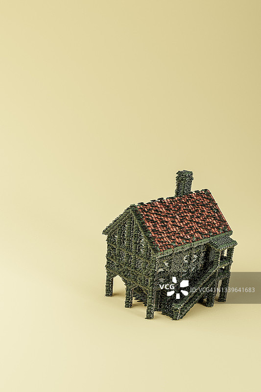 3D渲染：墙上的草屋，留白图片素材