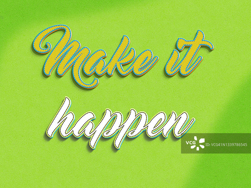 橡胶3D字母绿色背景的“实现目标”文字图片素材