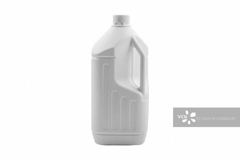 白色背景上的白色塑料加仑水壶图片素材