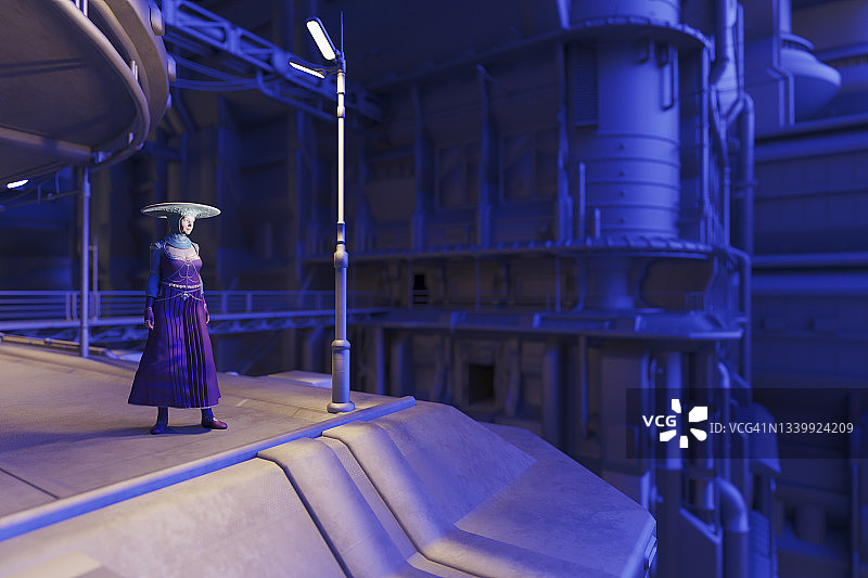 女人眺望未来城市图片素材