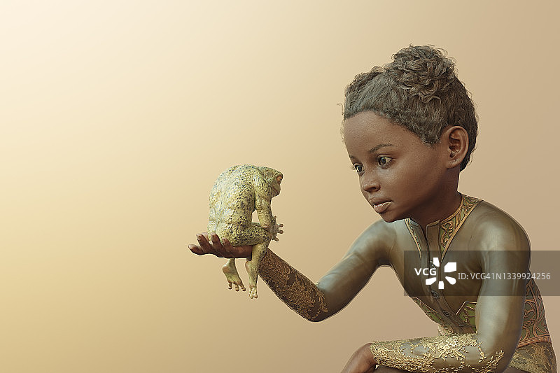 女孩遇见青蛙图片素材