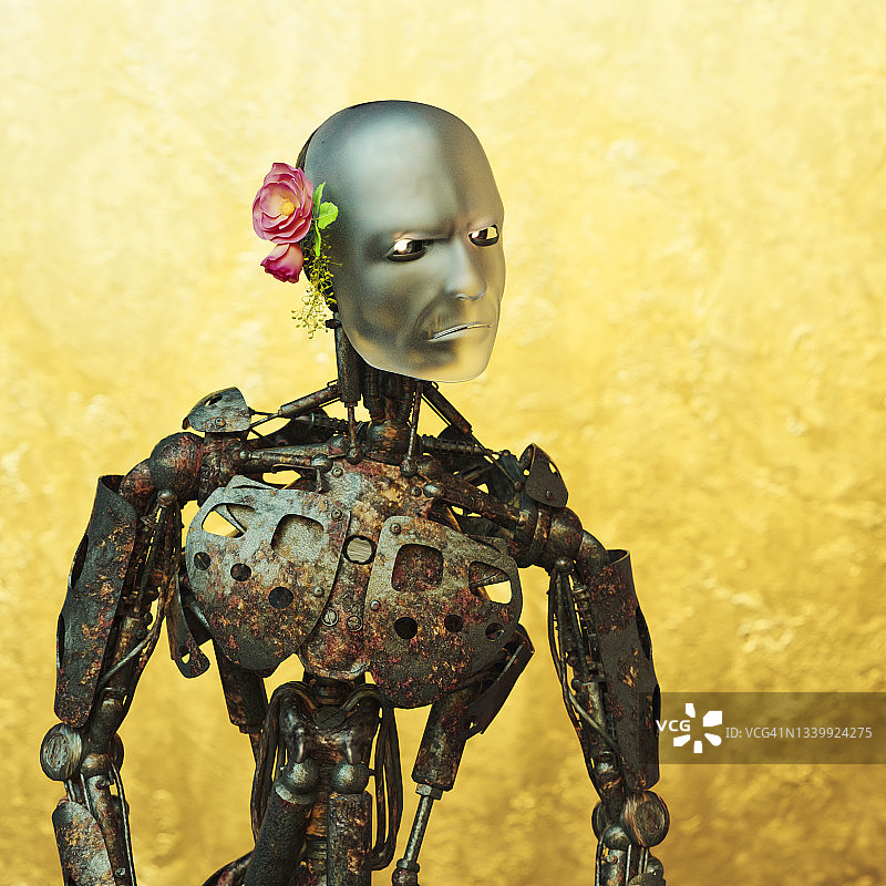 带有鲜花的机器人图片素材