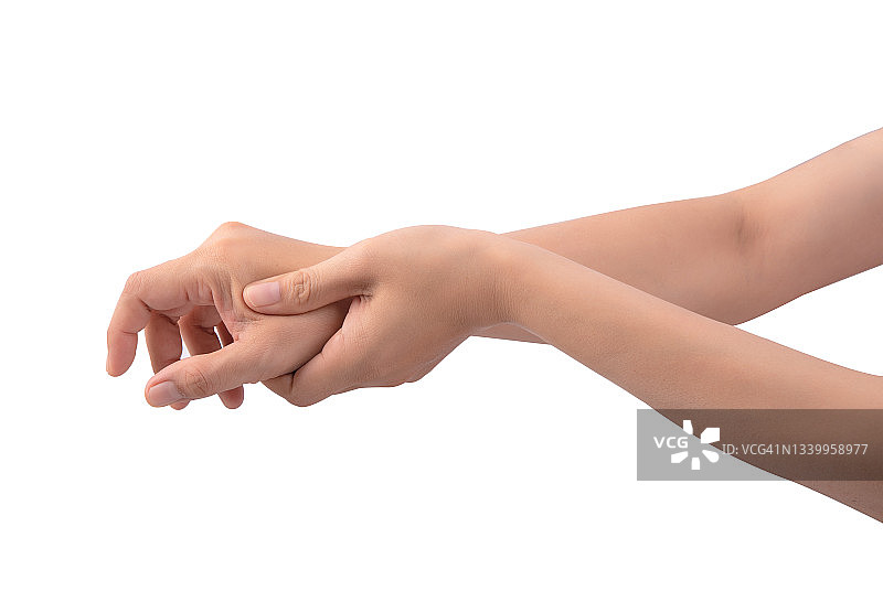 手部受伤的女人，白色背景图片素材