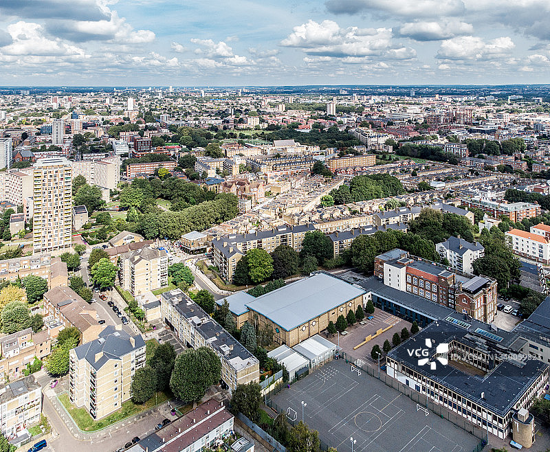 从高角度俯瞰伦敦东区哥伦比亚路屋顶东北方向图片素材