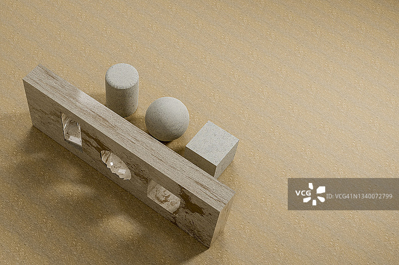 3D渲染的几何块概念图像，大理石材质图片素材