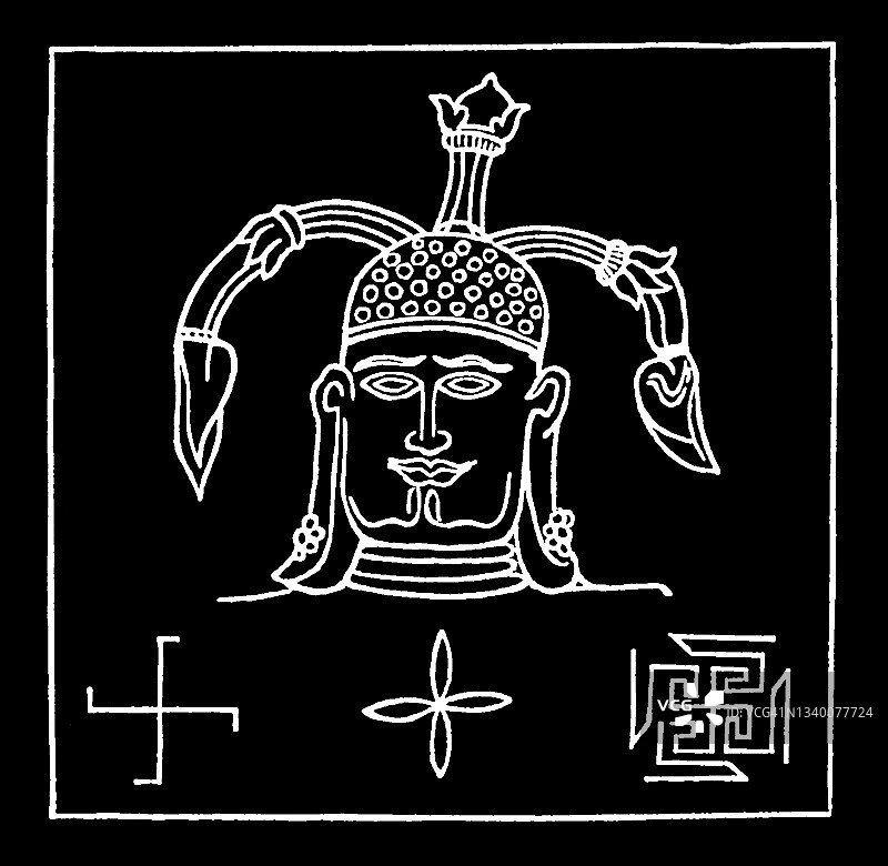 印度文化：耆那教标志古老雕刻插图图片素材