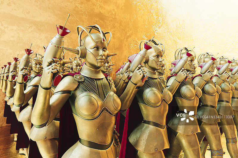 未来女性机器人与射线枪图片素材