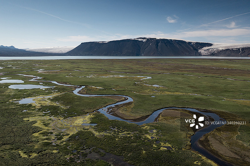 冰岛高地湿地无人机航拍区域图片素材