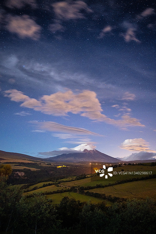 夜晚星空下的科托帕希火山图片素材