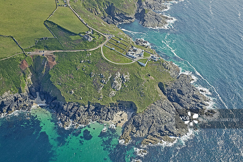 康沃尔彭丁灯塔鸟瞰图图片素材