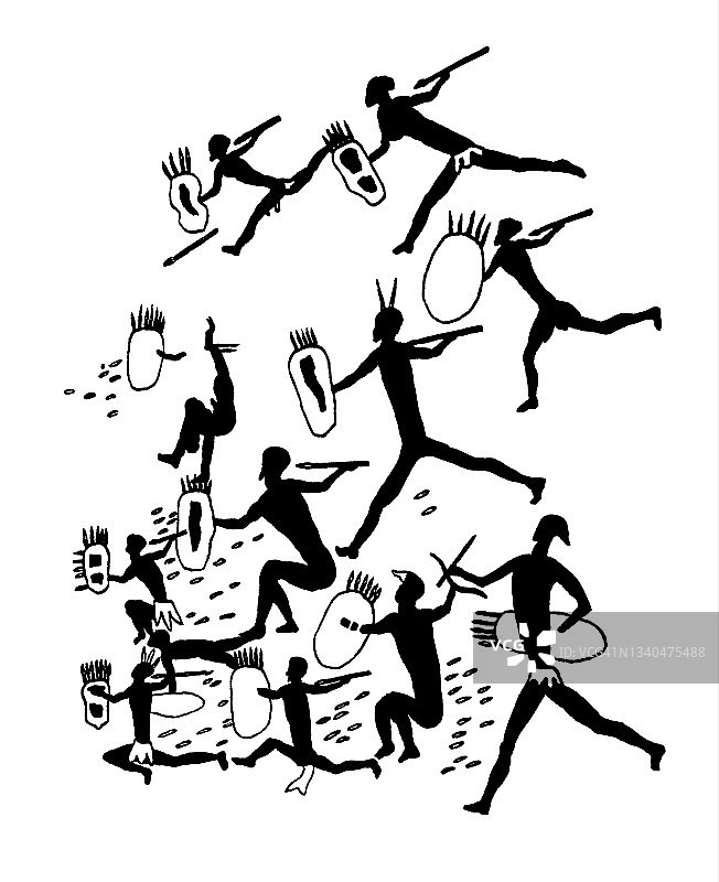 在南非赫尔蒙传教站附近发现的洞穴壁画的古老雕刻插图——布须曼人和他们的牛群图片素材