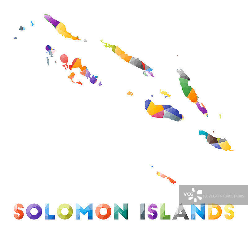 所罗门群岛-色彩斑斓的低聚国家形状。图片素材
