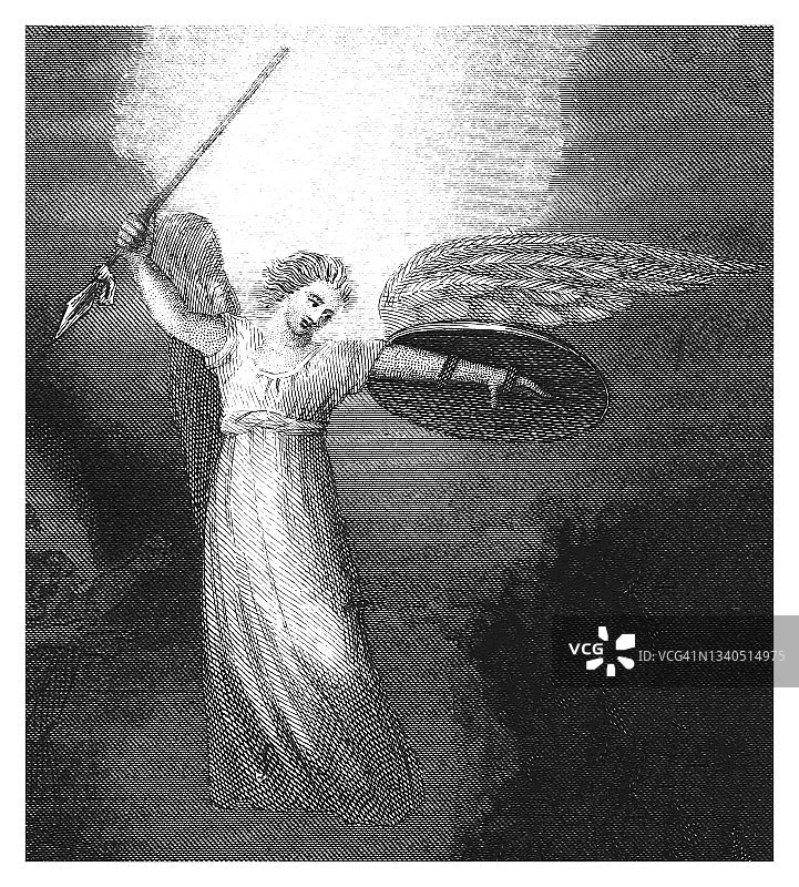 天使的古老雕刻插图图片素材