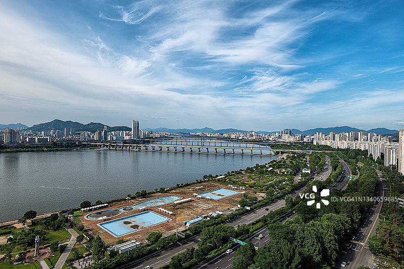 韩国首尔道路航拍图片素材