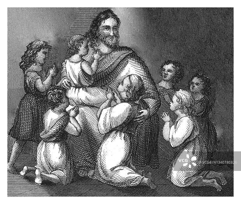 耶稣祝福孩子古版画图片素材