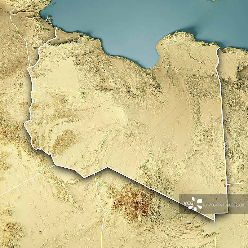 利比亚地形图3D渲染彩色边界图片素材