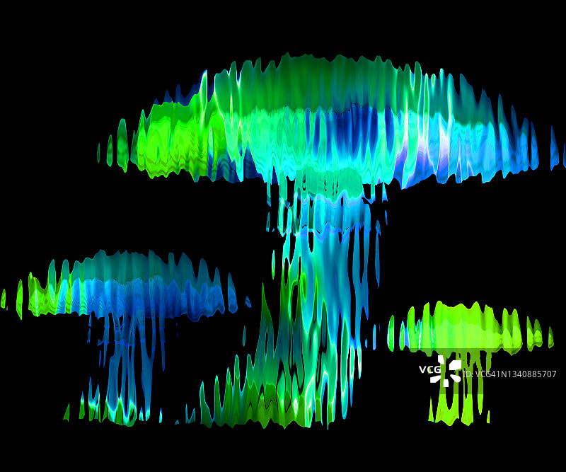 抽象超现实迷幻绿蓝荧光蘑菇黑色背景图片素材