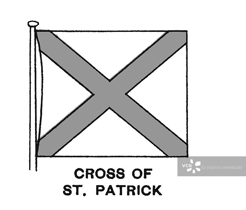 圣帕特里克盐旗或圣帕特里克十字旗的彩色石印图片素材