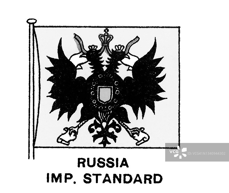 俄罗斯帝国旗帜的彩色石印图片素材