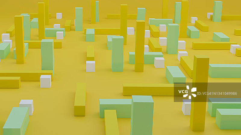 黄色背景上的方形和矩形几何图形3D渲染图片素材