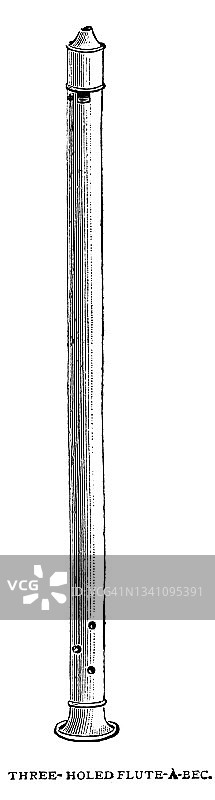 三孔长笛的古老雕刻插图图片素材