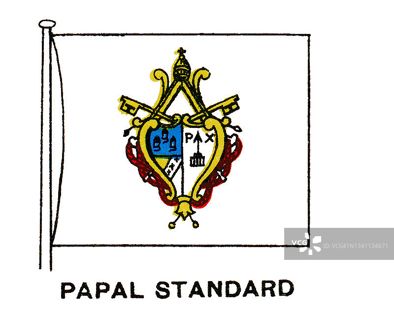 梵蒂冈城国旗，教皇旗帜的彩色石印图片素材