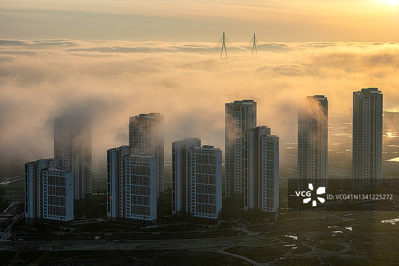 韩国松岛云景航拍图片素材