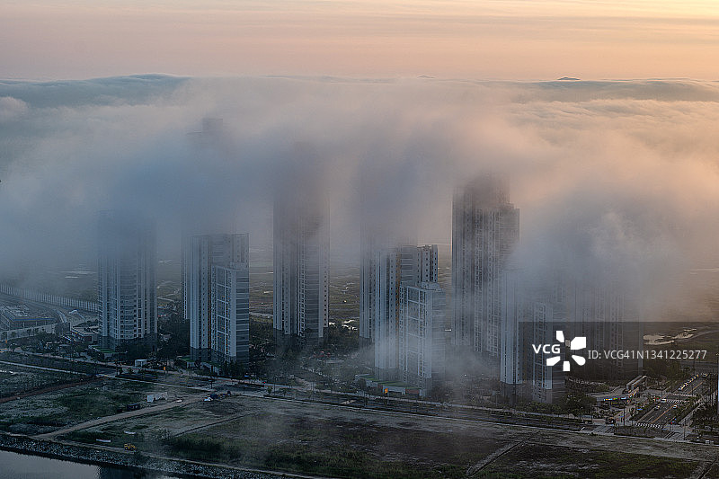 韩国松岛云景航拍图片素材