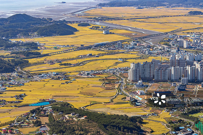 从玉马山拍摄的韩国保宁市航拍景色图片素材