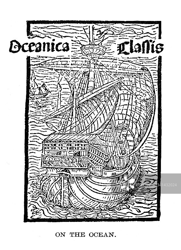 克里斯托弗·哥伦布关于在印度海新发现岛屿的信件古老雕刻插图图片素材