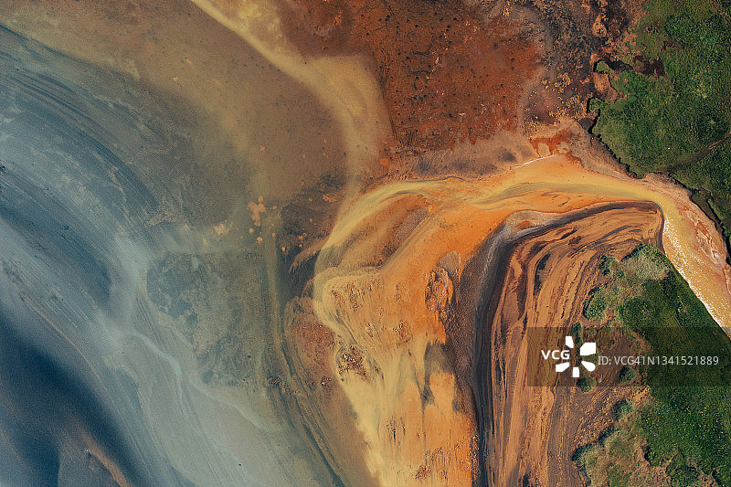 从上方看到的冰岛辫状河流中的淤泥图片素材