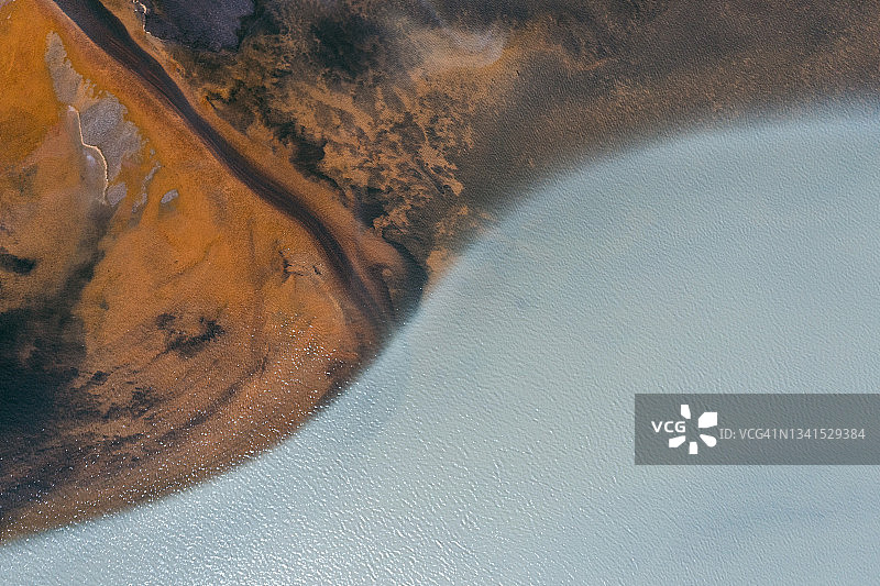 无人机拍摄的冰岛弯曲河岸图片素材