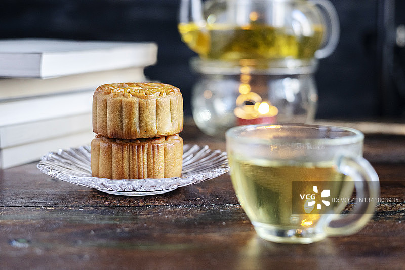 中国月饼和茶图片素材