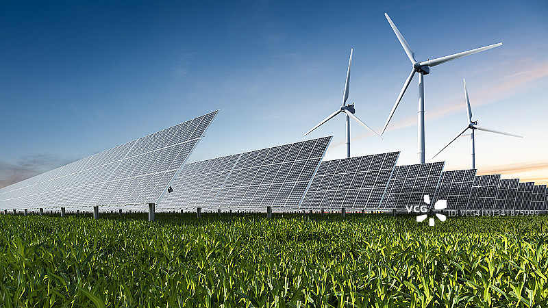 太阳能电池板和风力涡轮机图片素材